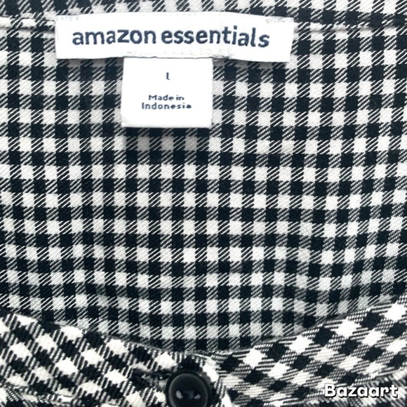 Amazon Essentials Black and White mini Dress Gingham 3/4 Sleeves Sz:Large - Picture 3 of 5